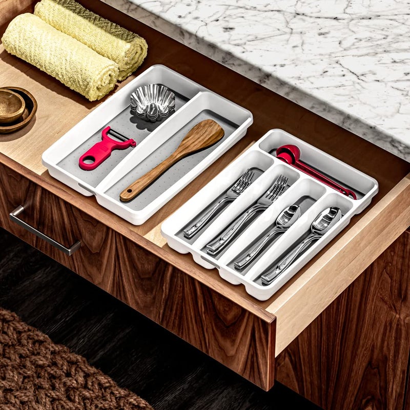 Madesmart Mini 5-Compartment Premium Antimicrobial Plastic Silverware Tray for Drawers  Cutlery and Utensil Tray Kitchen Drawer Organizer  White - Image 3